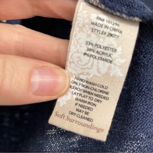 Soft Surroundings Blue Knit Quarter Zip Pullover Sweater Womens M Preppy Fall - Picture 5 of 8